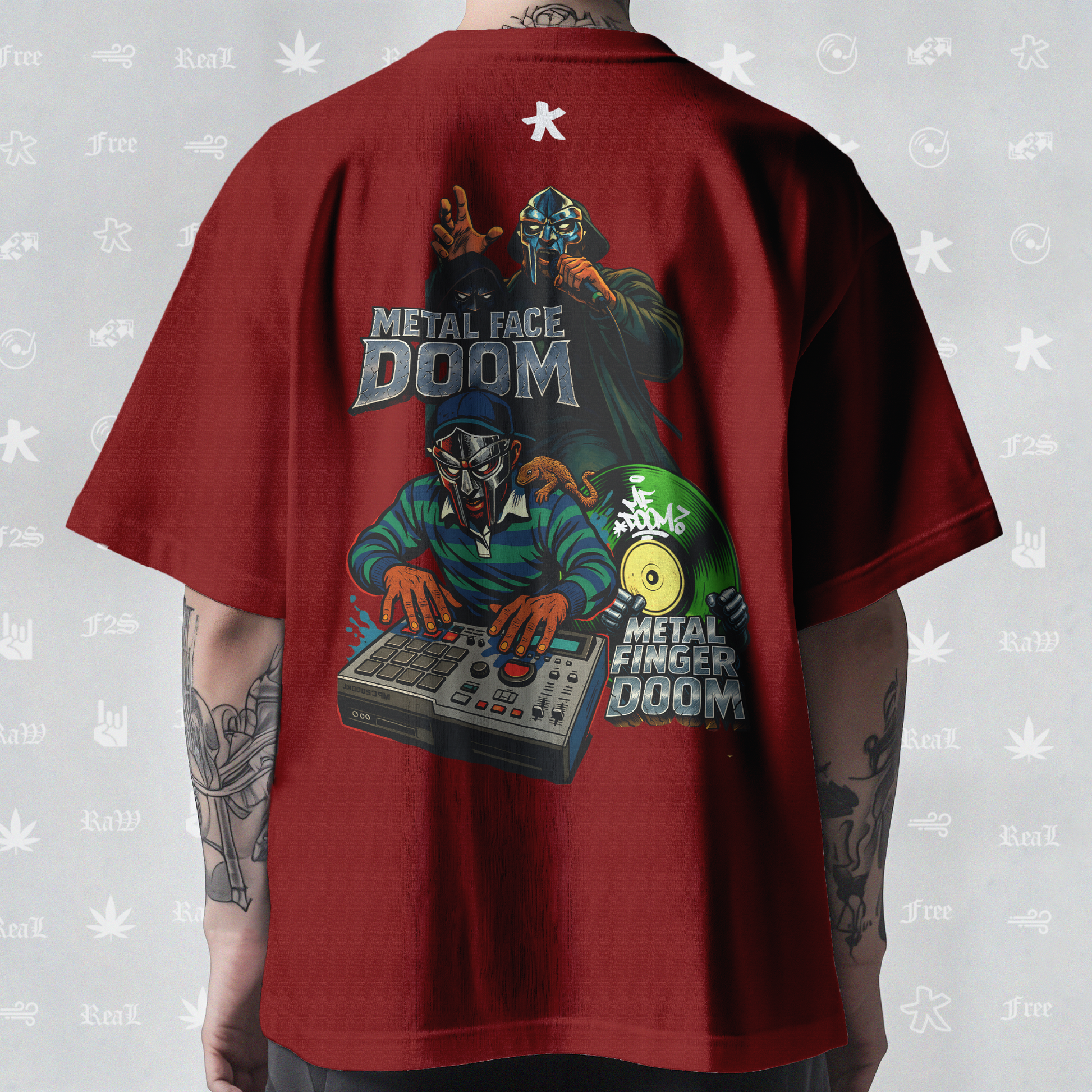 MF DOOM METAL FACE/FINGER Unisex Red Tee