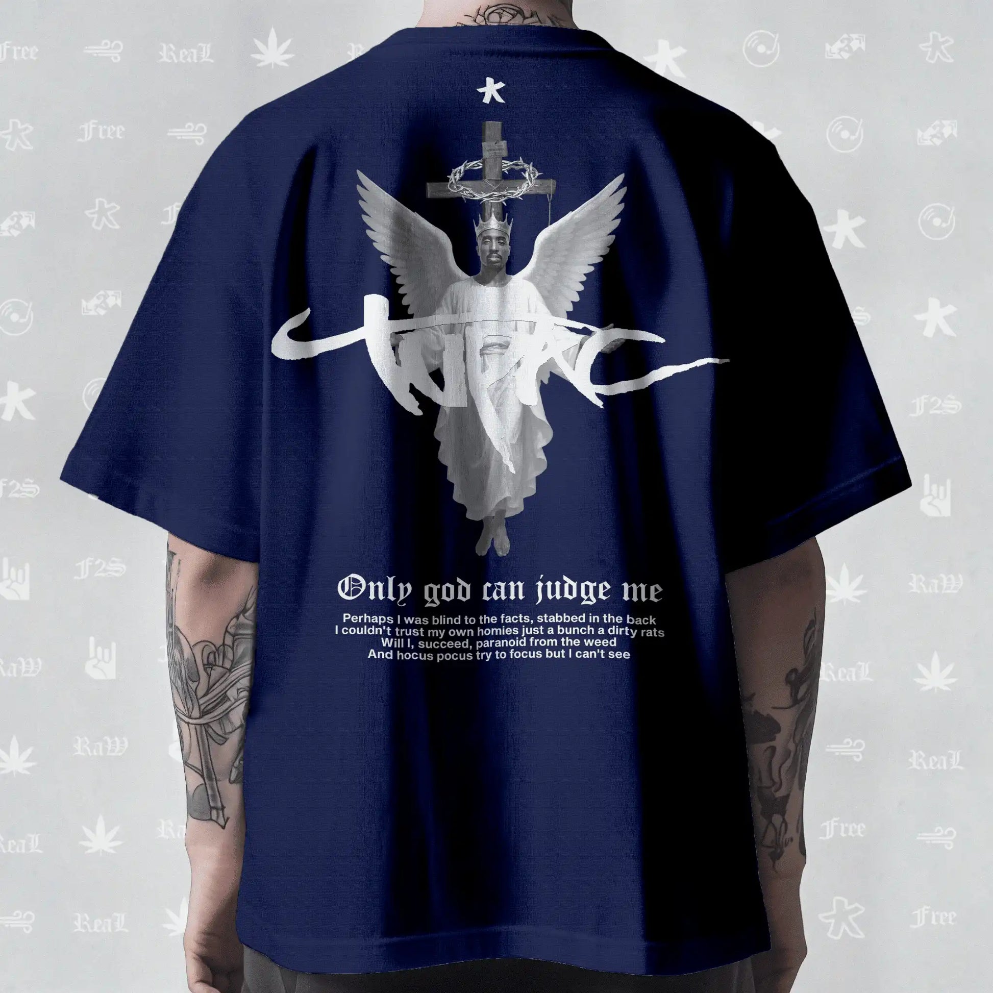 Tupac The Messiah Unisex Royal Blue Oversized Oversized T-Shirt.