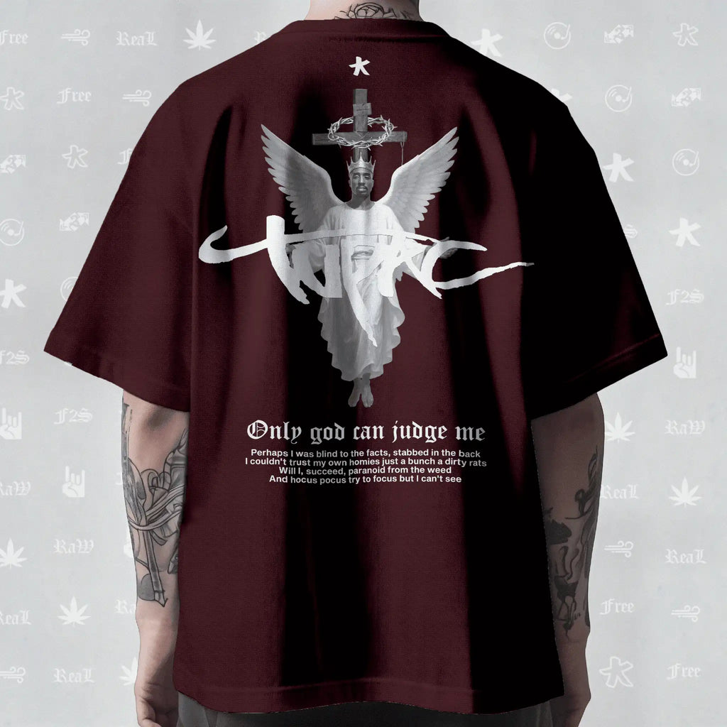 Tupac The Messiah Unisex Maroon Oversized Oversized T-Shirt.