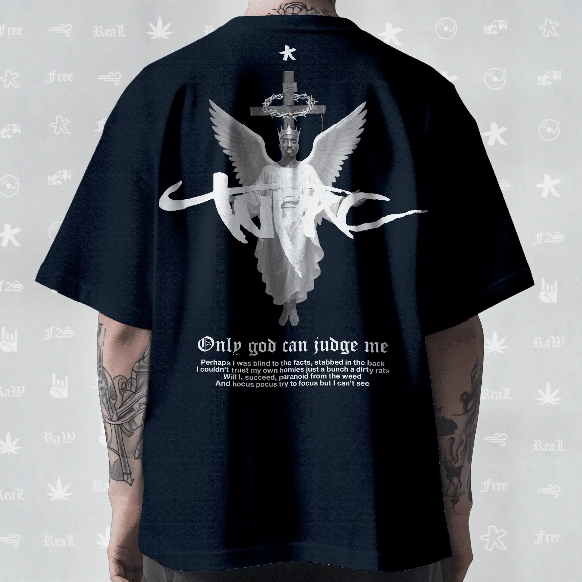Tupac The Messiah Unisex Navy Blue Oversized Oversized T-Shirt.