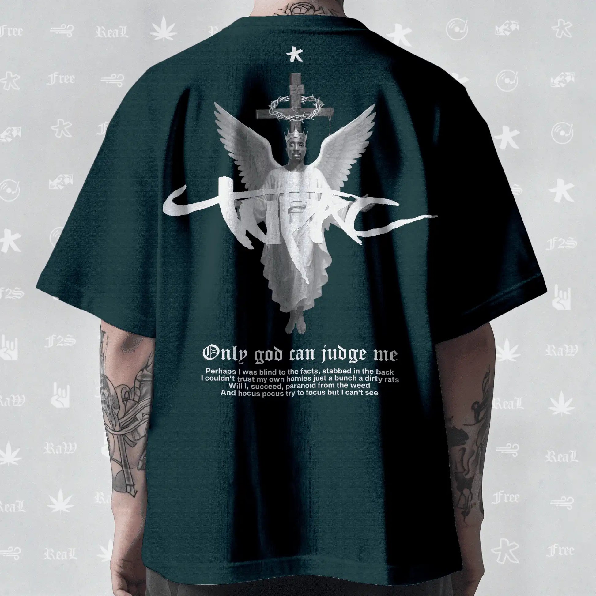 Tupac The Messiah Unisex Petrol Blue Oversized Oversized T-Shirt.