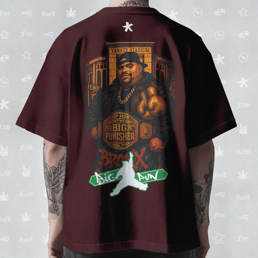 Big Pun Heavyweight Unisex Maroon Oversized T-Shirt.