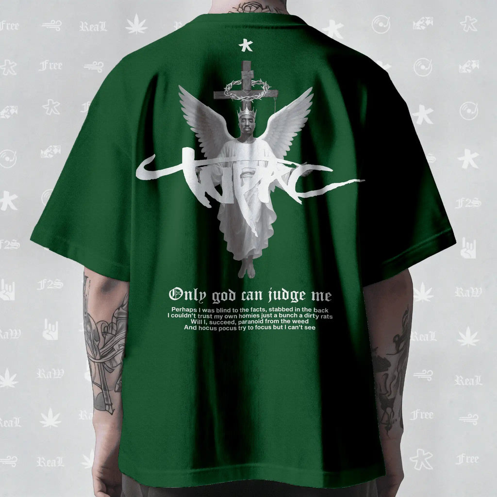 Tupac The Messiah Unisex Bottle Green Oversized Oversized T-Shirt.