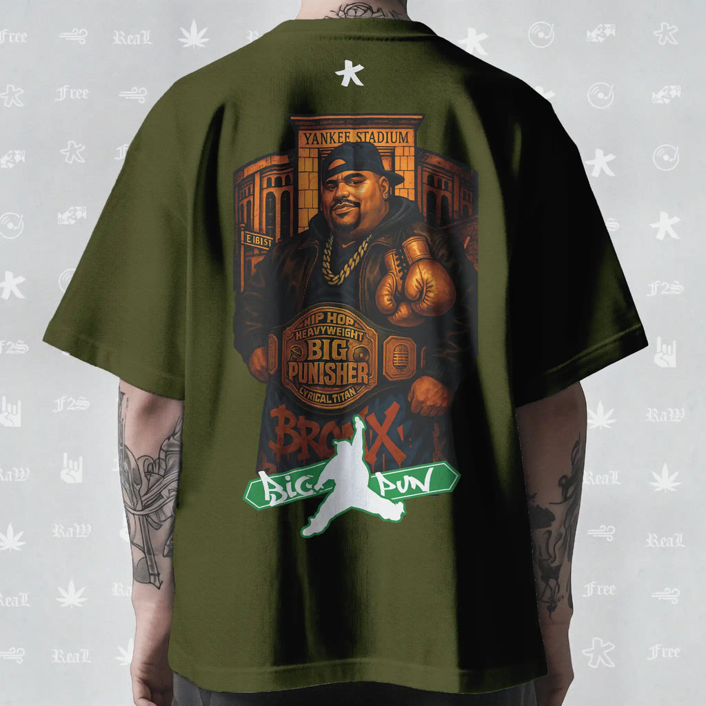 Big Pun Heavyweight Unisex Olive Green Oversized T-Shirt.