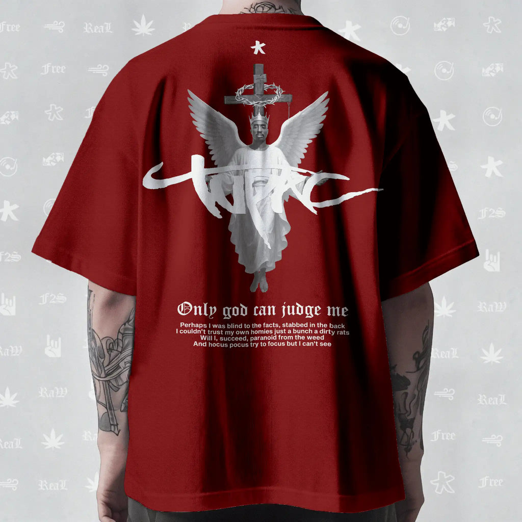 Tupac The Messiah Unisex Red Oversized Oversized T-Shirt.