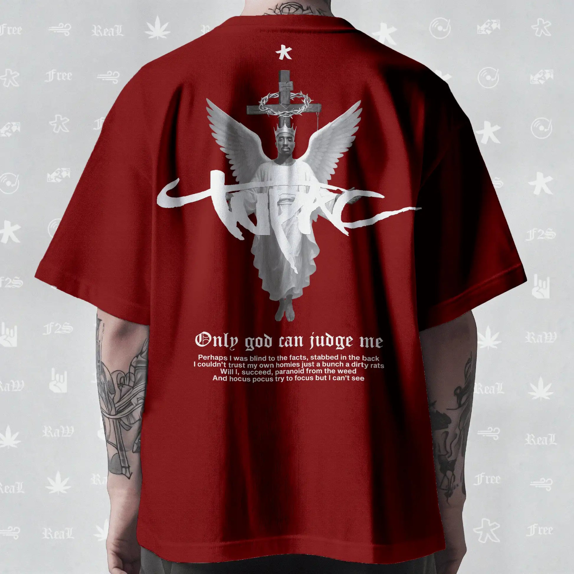 Tupac The Messiah Unisex Red Oversized Oversized T-Shirt.