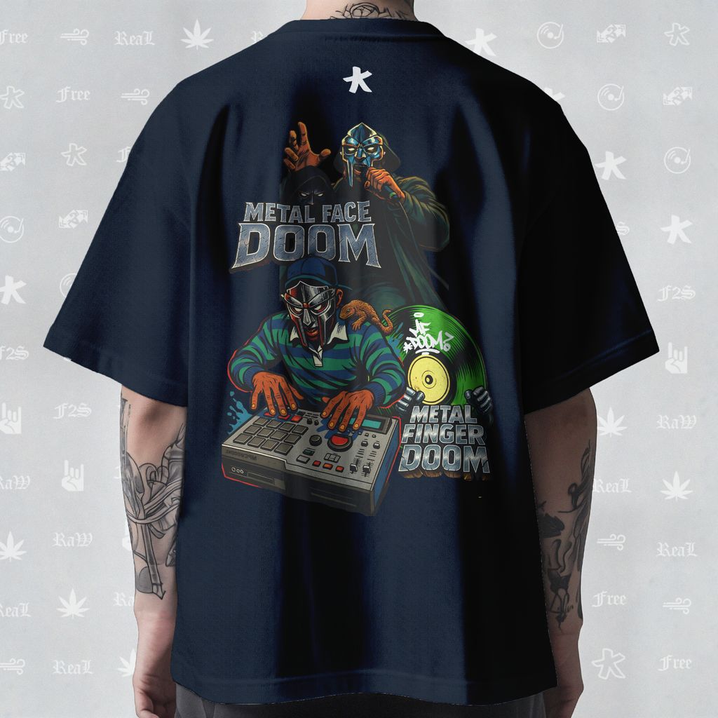 MF DOOM METAL FACE/FINGER Unisex Navy Blue Tee