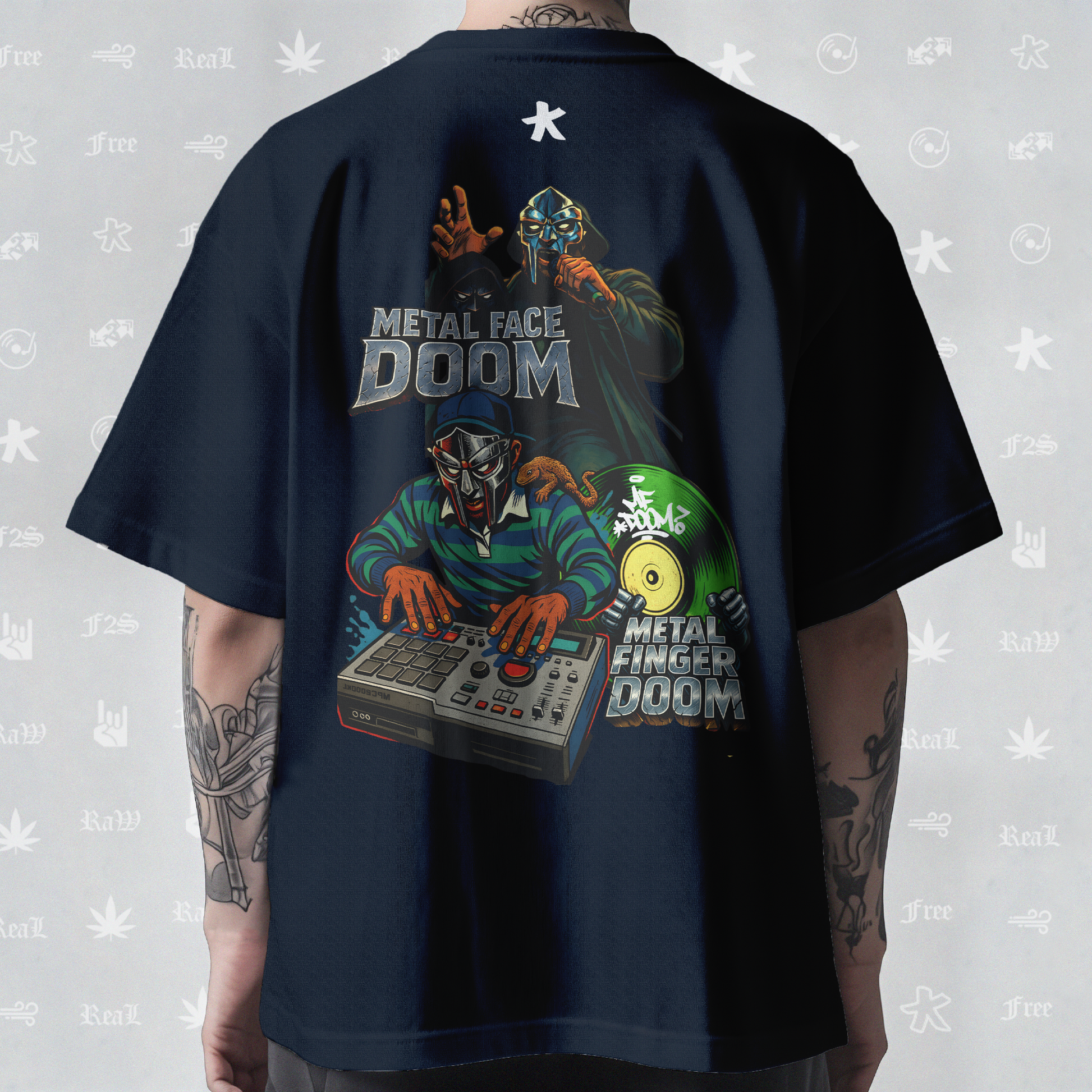 MF DOOM METAL FACE/FINGER Unisex Navy Blue Tee
