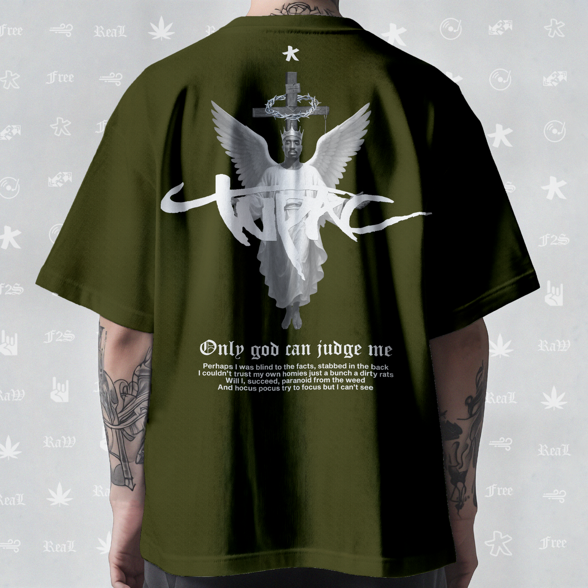 Tupac The Messiah Unisex Olive Green Oversized Tee