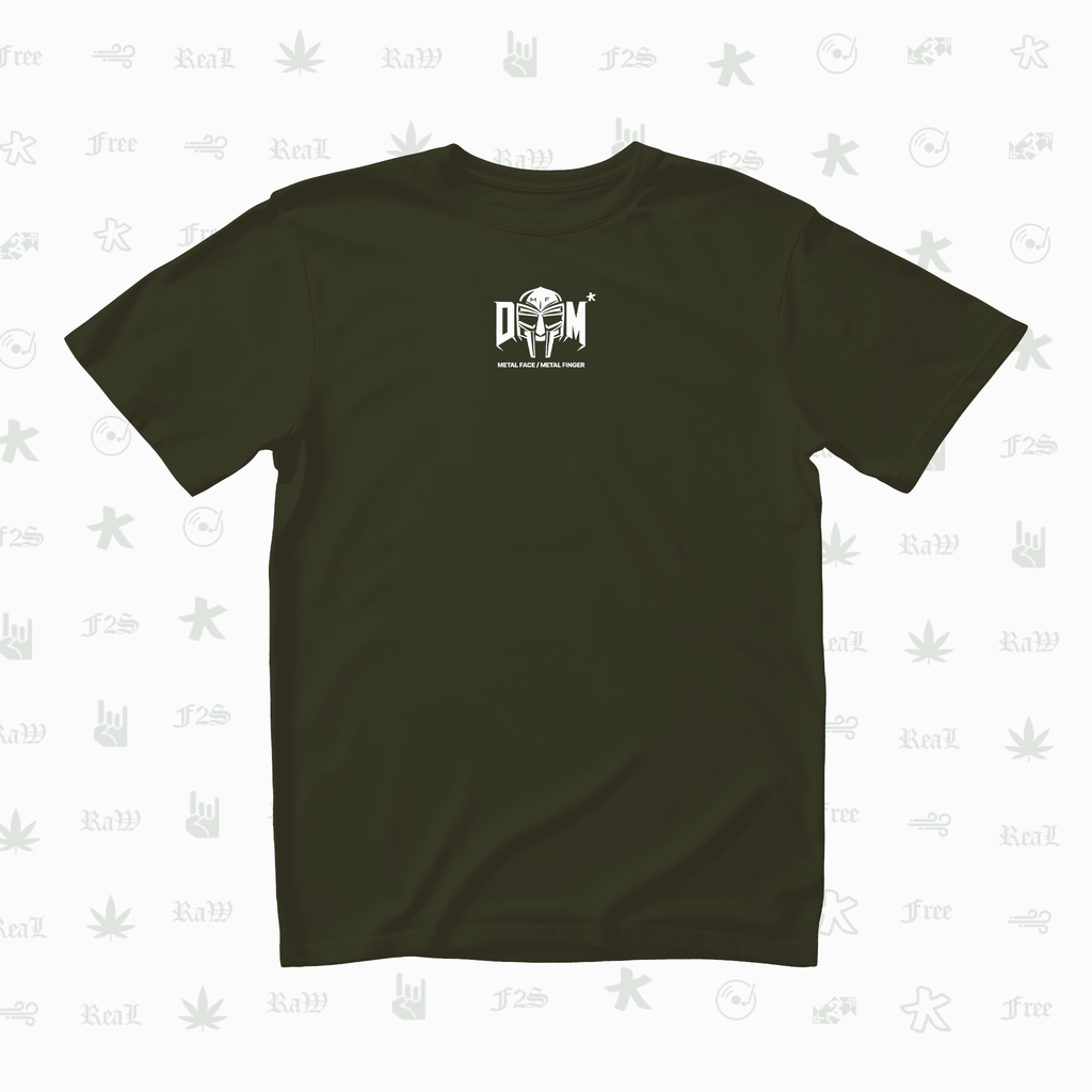 MF DOOM METAL FACE/FINGER Unisex Olive Green Oversized T-Shirt.