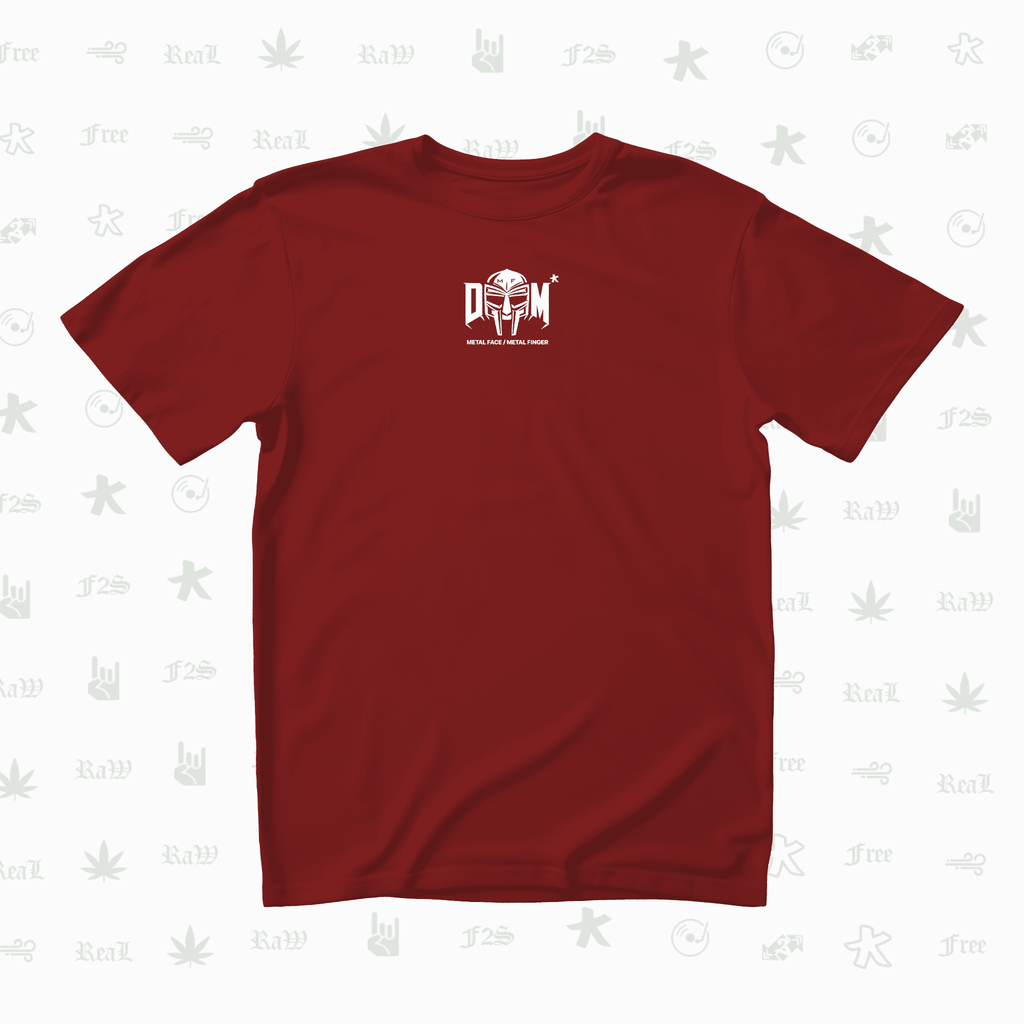 MF DOOM METAL FACE/FINGER Unisex Red Oversized T-Shirt.
