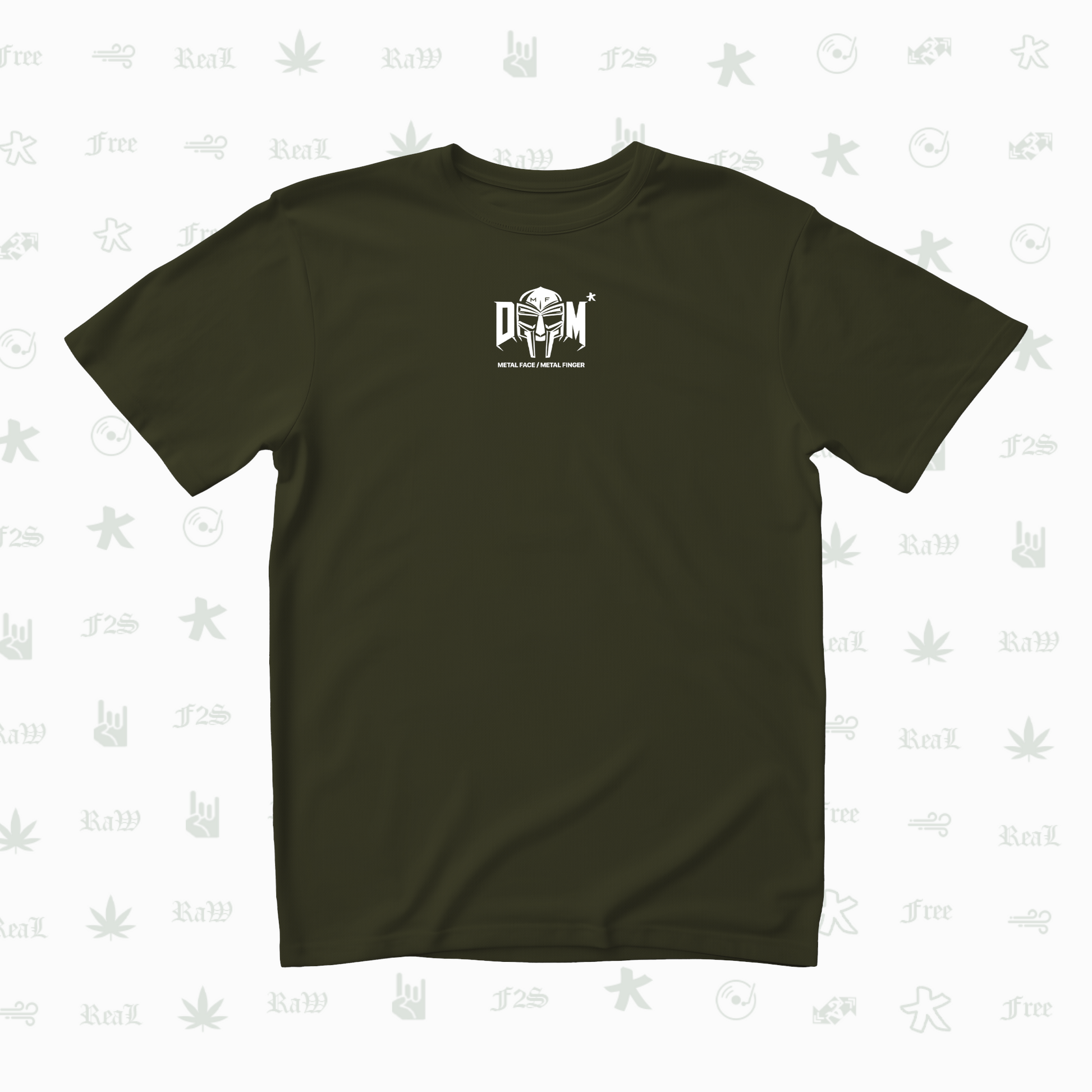 MF DOOM METAL FACE/FINGER Unisex Olive Green Tee