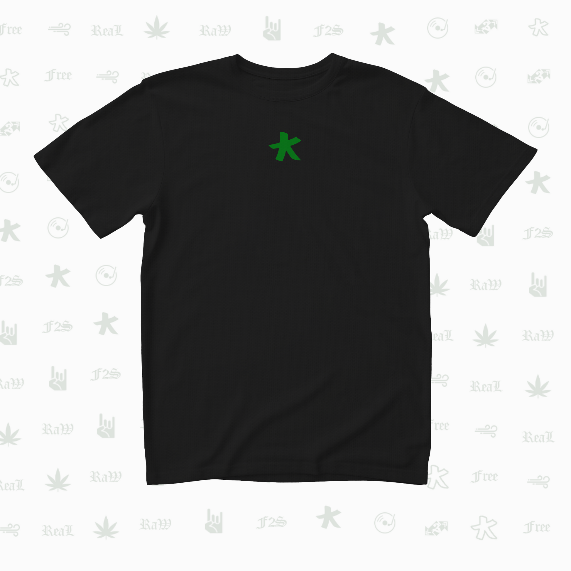 F2S Original Double Green Logo Black Tee Unisex