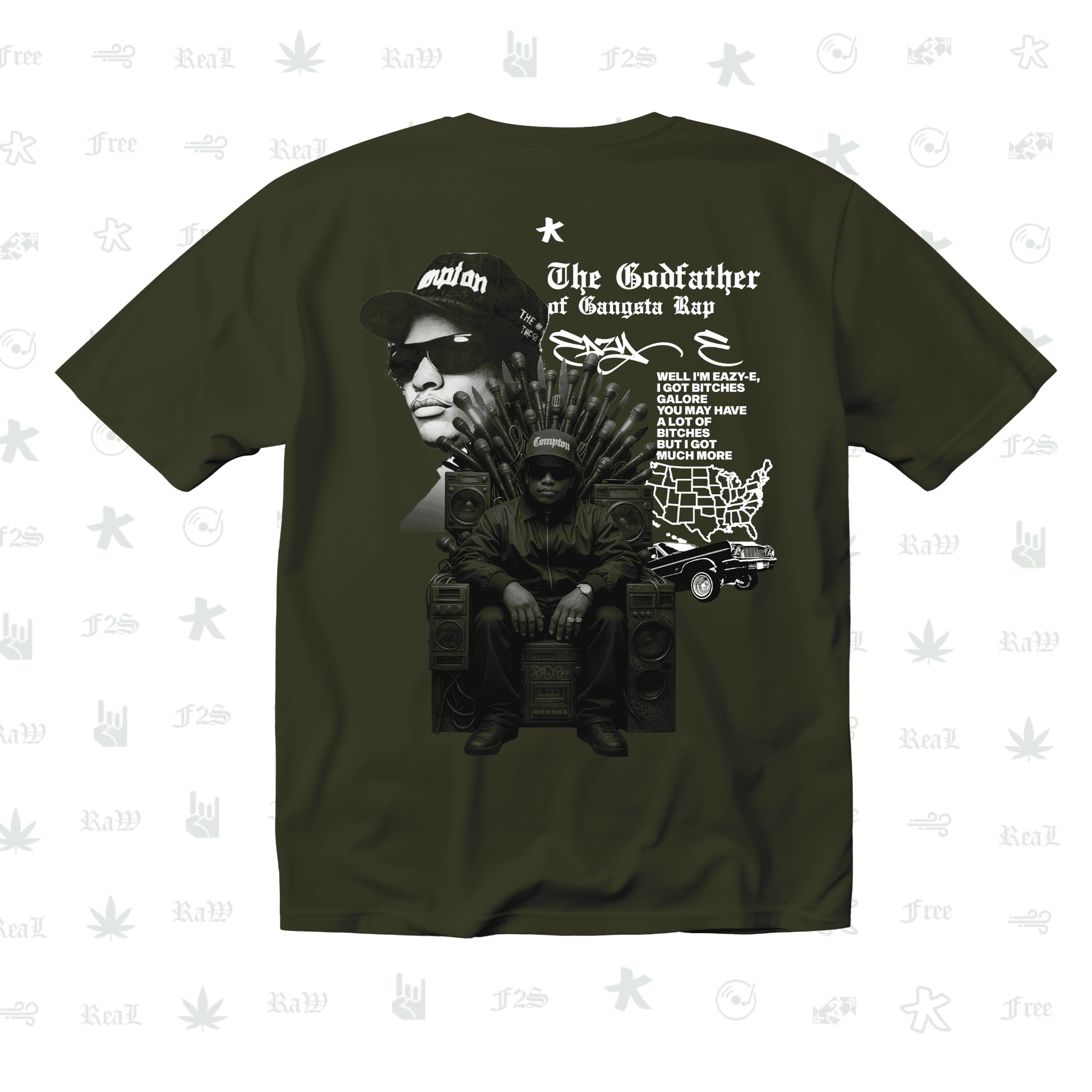 Eazy-E Godfather of Gangsta Rap Unisex Olive Green Oversized T-Shirt.