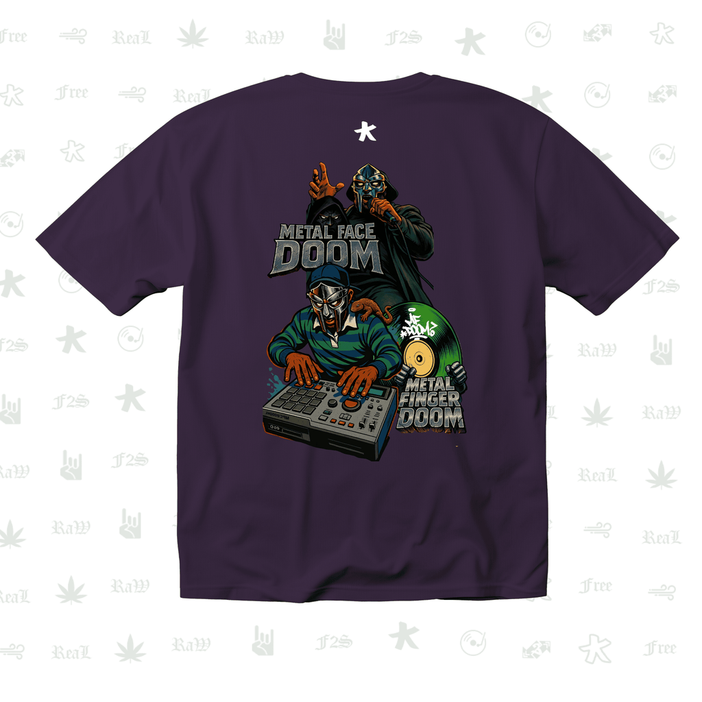 MF DOOM METAL FACE/FINGER Unisex Purple Oversized T-Shirt.