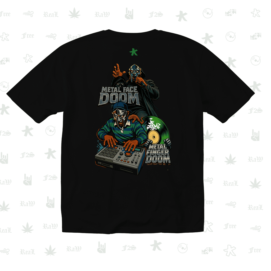 MF DOOM METAL FACE/FINGER Unisex Black Oversized T-Shirt.