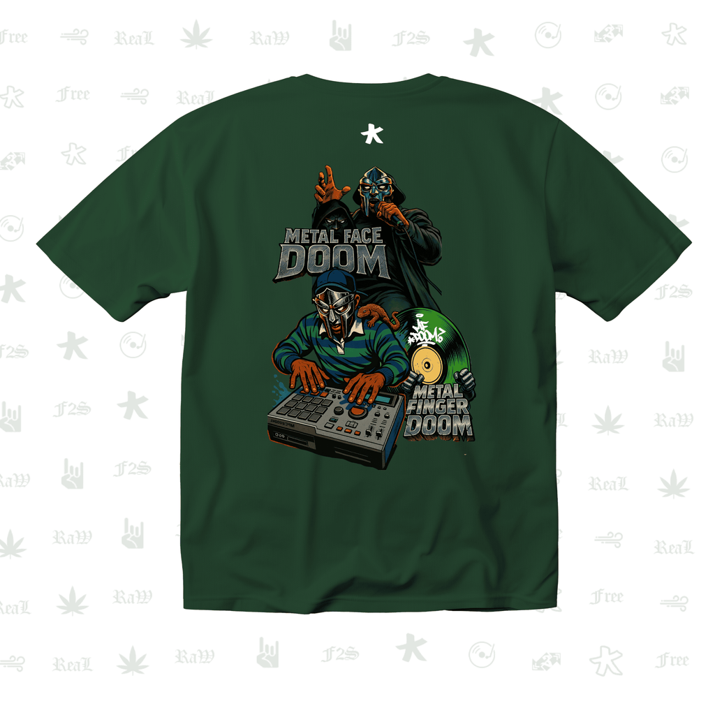 MF DOOM METAL FACE/FINGER Unisex Bottle Green Oversized T-Shirt.