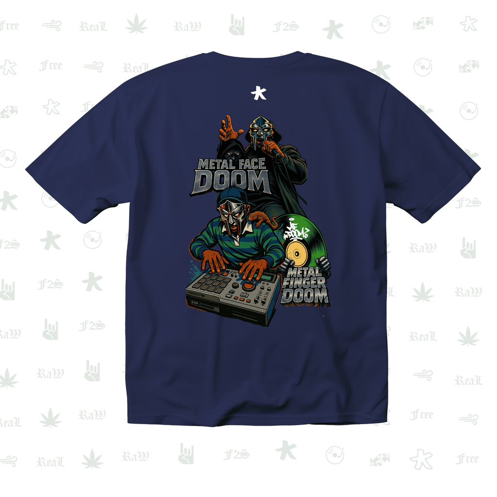 MF DOOM METAL FACE/FINGER Unisex Royal Blue Oversized T-Shirt.