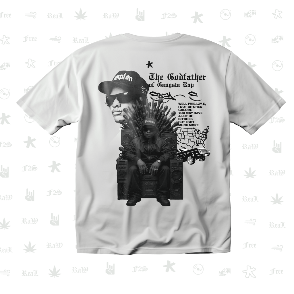 Eazy-E Godfather of Gangsta Rap Unisex White Oversized T-Shirt.