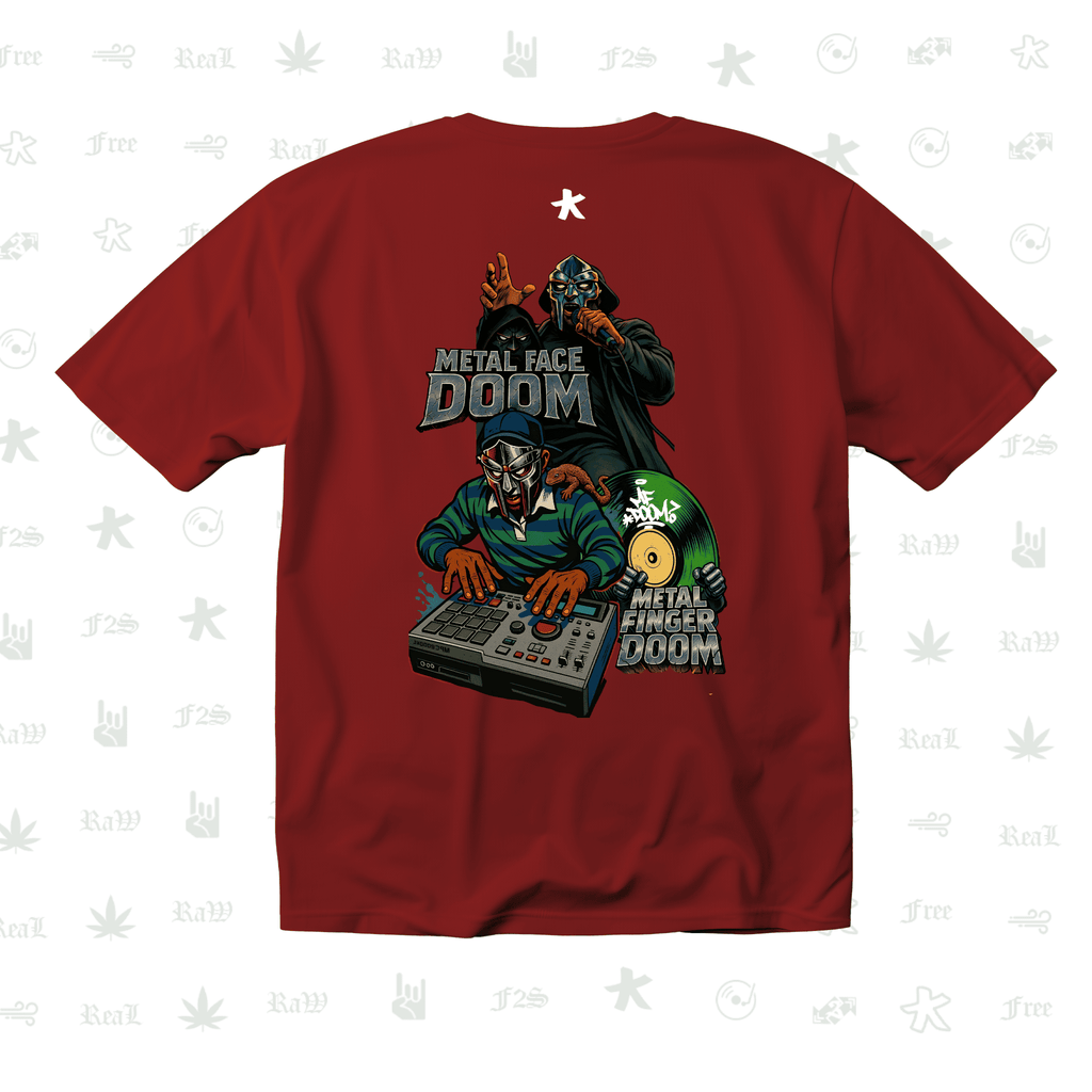 MF DOOM METAL FACE/FINGER Unisex Red Oversized T-Shirt.