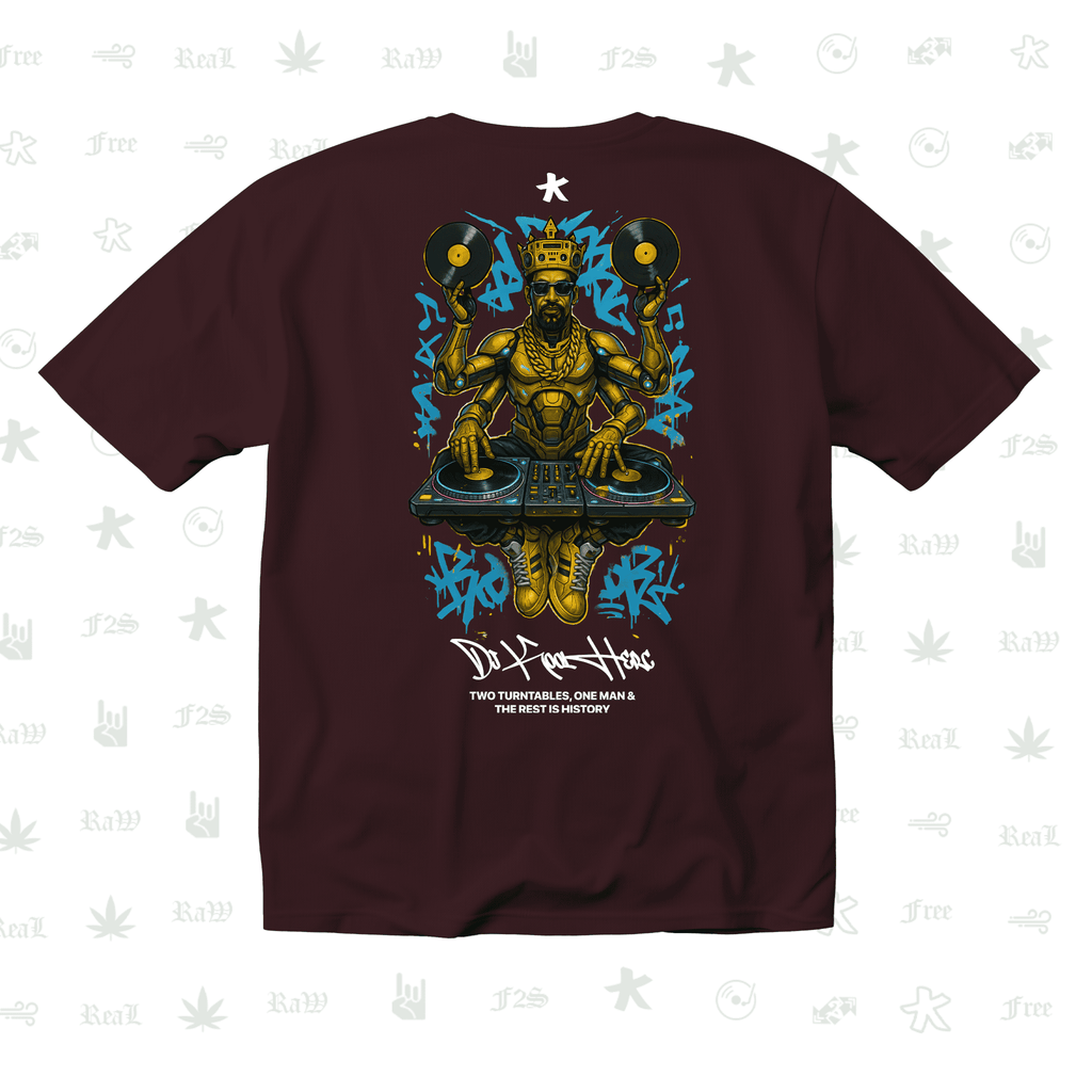 DJ Kool Herc Origins Unisex Maroon Oversized T-Shirt.