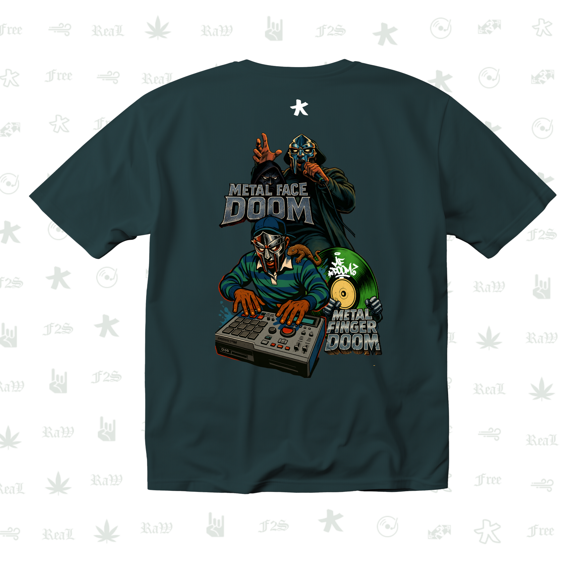 MF DOOM METAL FACE/FINGER Unisex Petrol Blue Tee