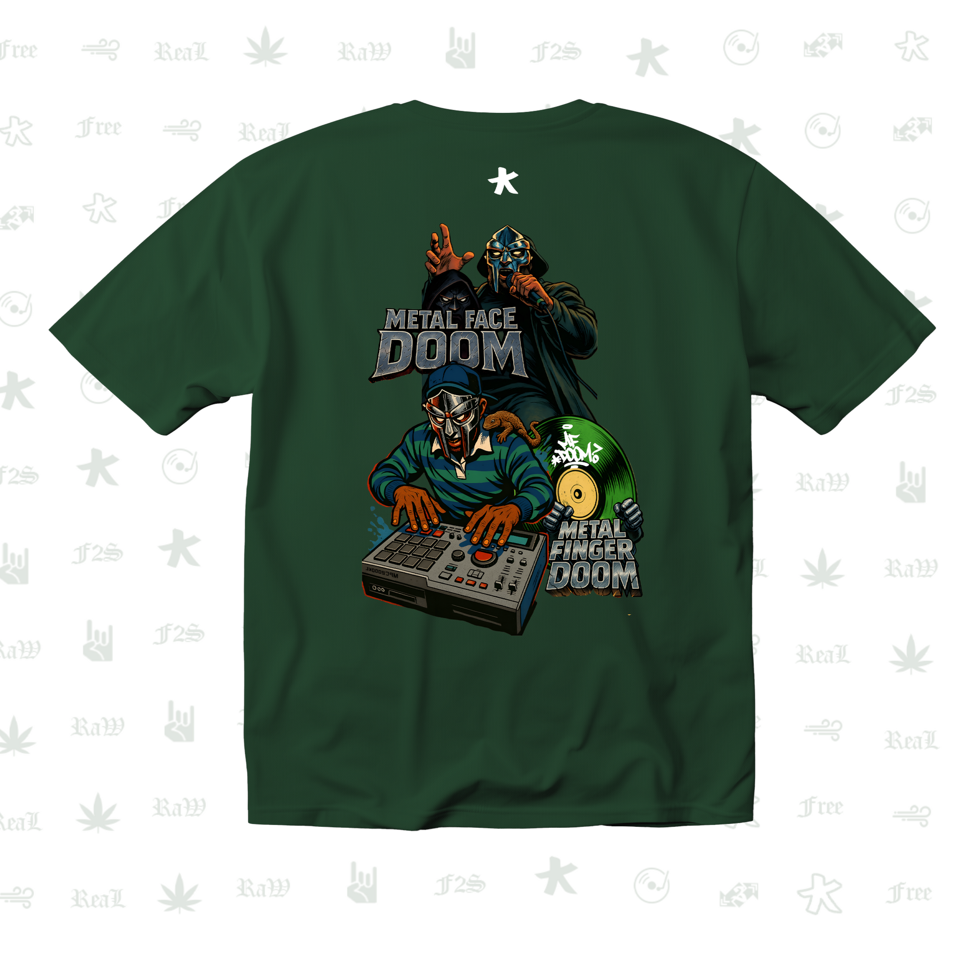 MF DOOM METAL FACE/FINGER Unisex Bottle Green Tee