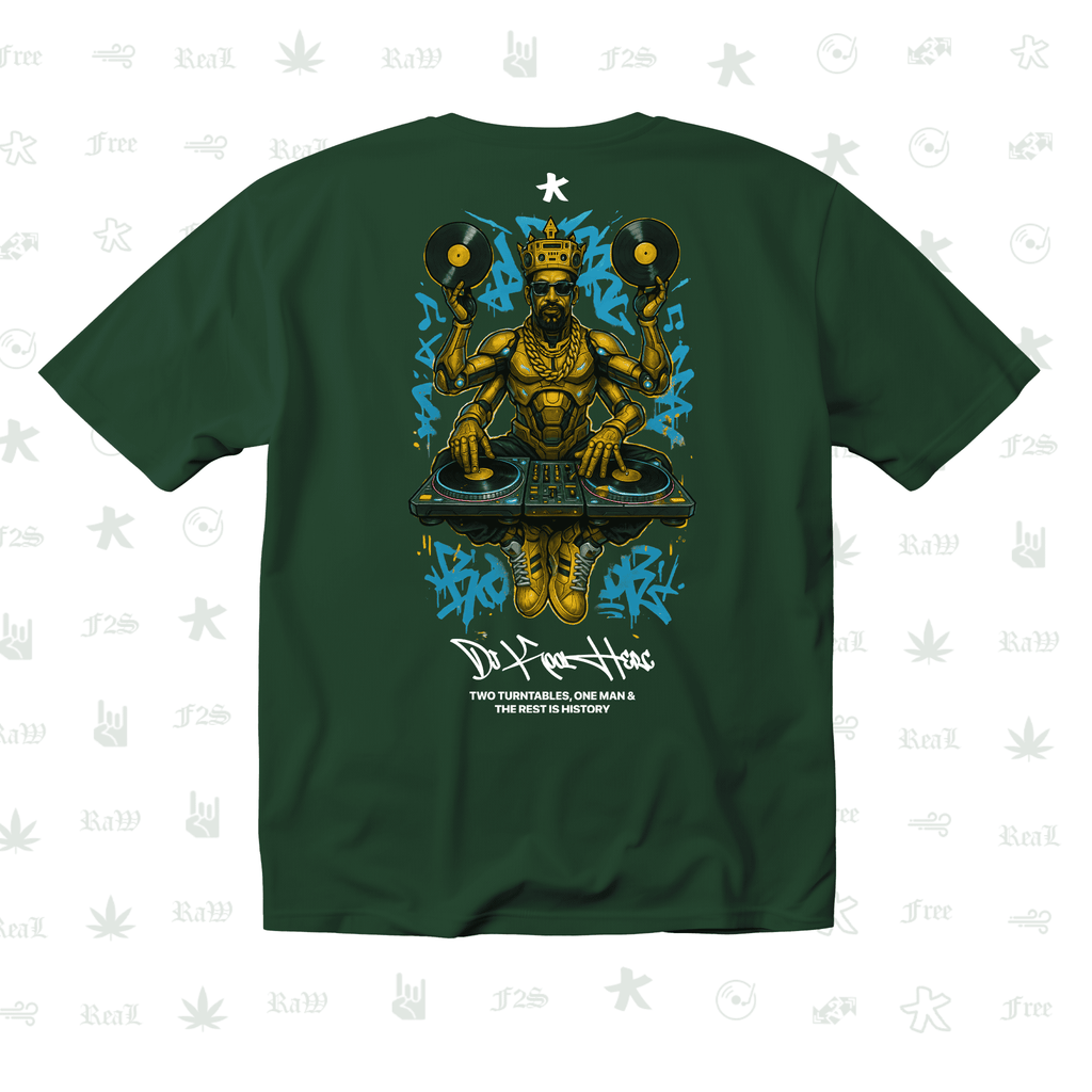 DJ Kool Herc Origins Unisex Bottle Green Oversized T-Shirt.