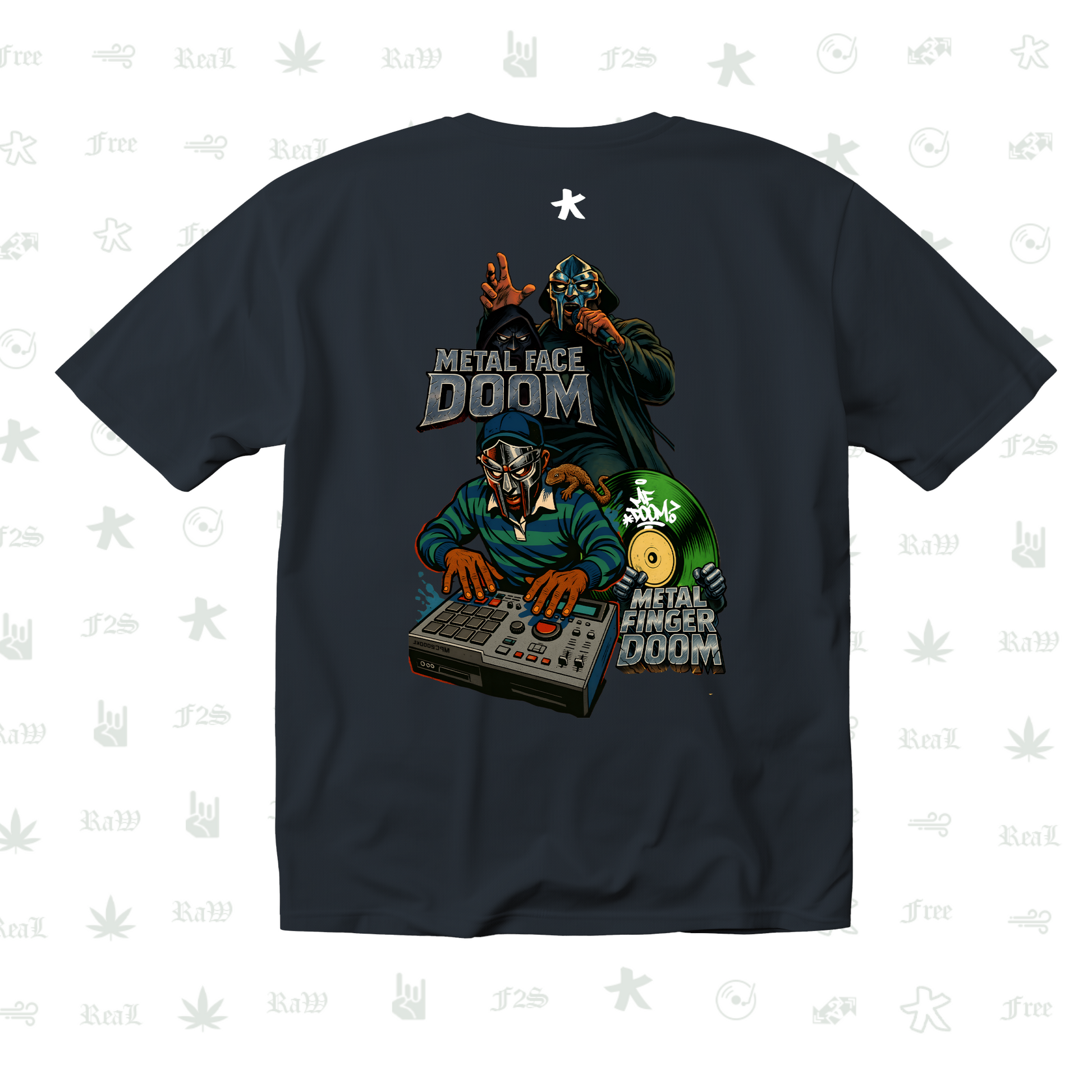 MF DOOM METAL FACE/FINGER Unisex Navy Blue Tee