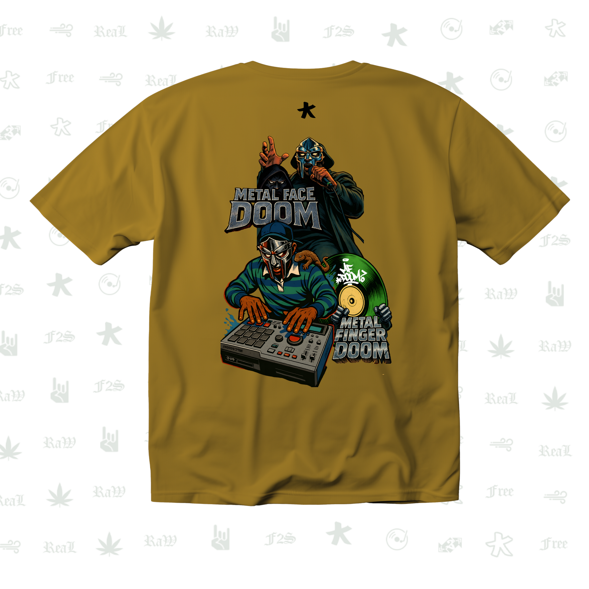 MF DOOM METAL FACE/FINGER Unisex Mustard Tee