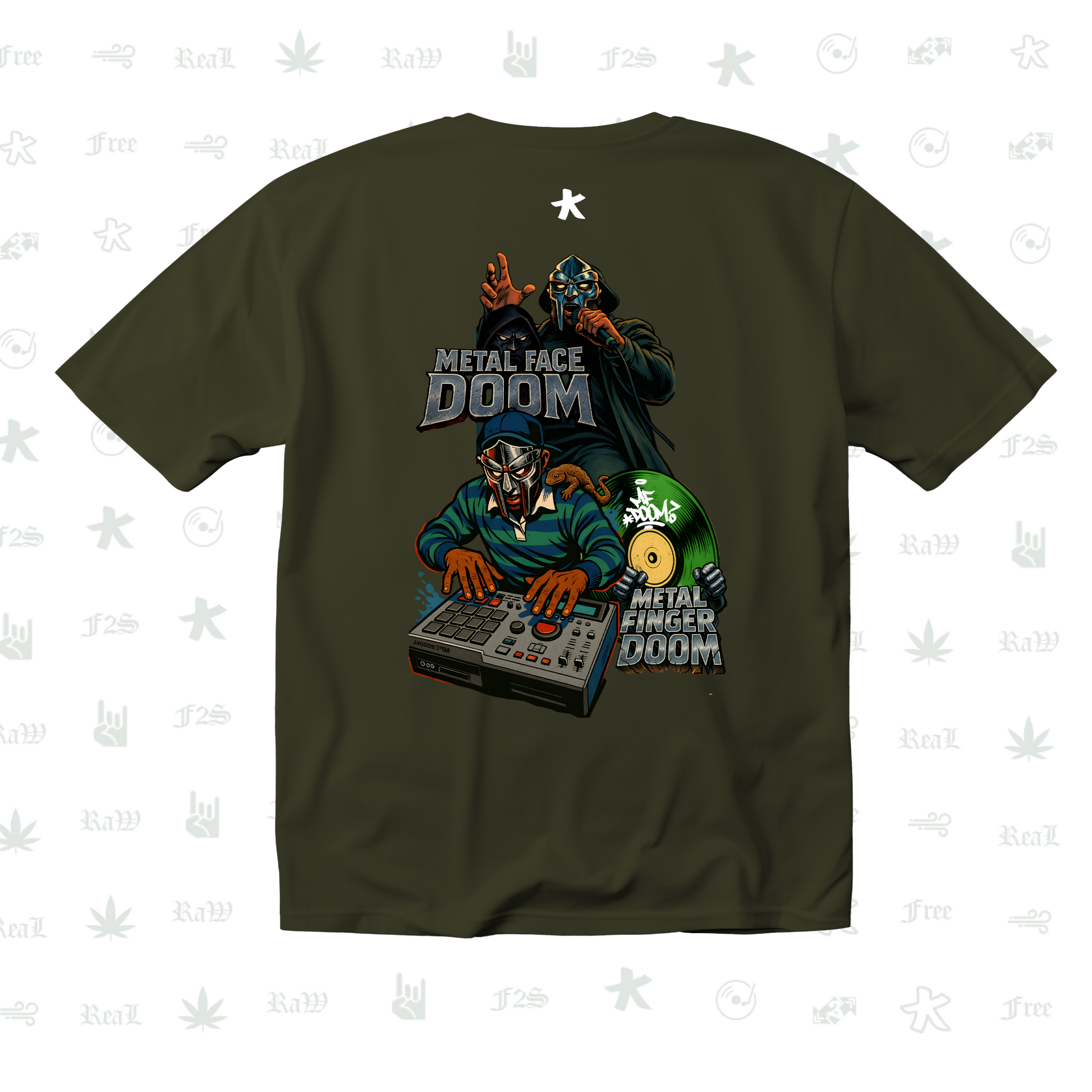 MF DOOM METAL FACE/FINGER Unisex Olive Green Tee