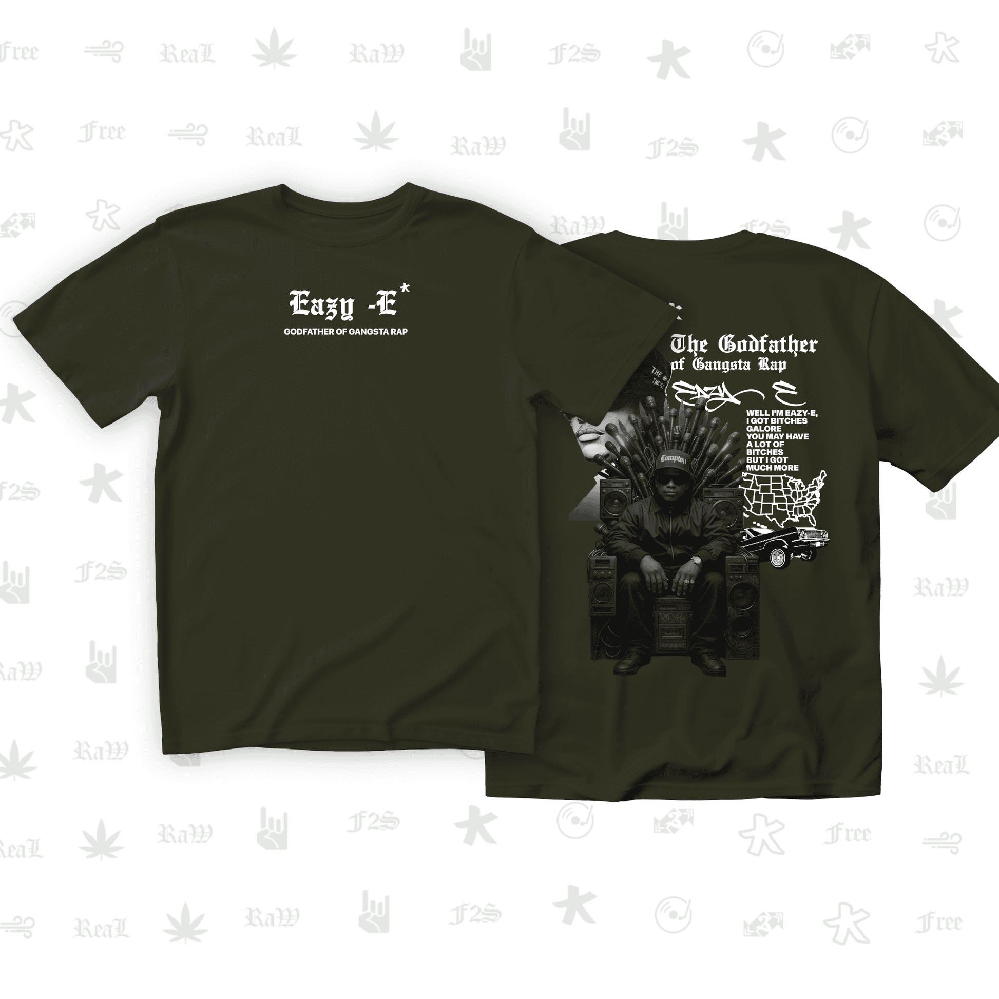 Eazy-E Godfather of Gangsta Rap Unisex Olive Green Oversized T-Shirt.