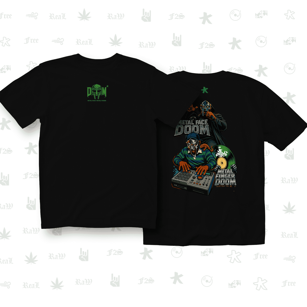 MF DOOM METAL FACE/FINGER Unisex Black Oversized T-Shirt.