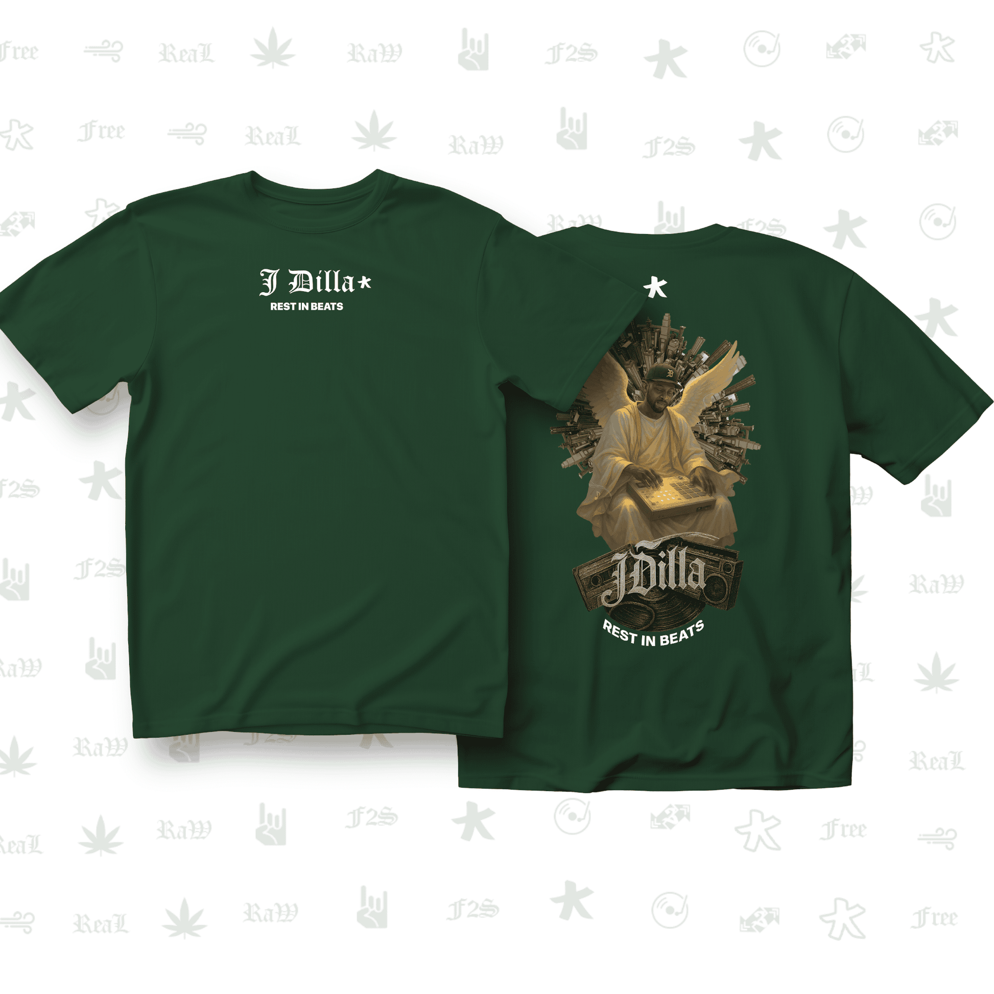 J Dilla Rest In Beats Unisex Bottle Green Oversized T-Shirt.