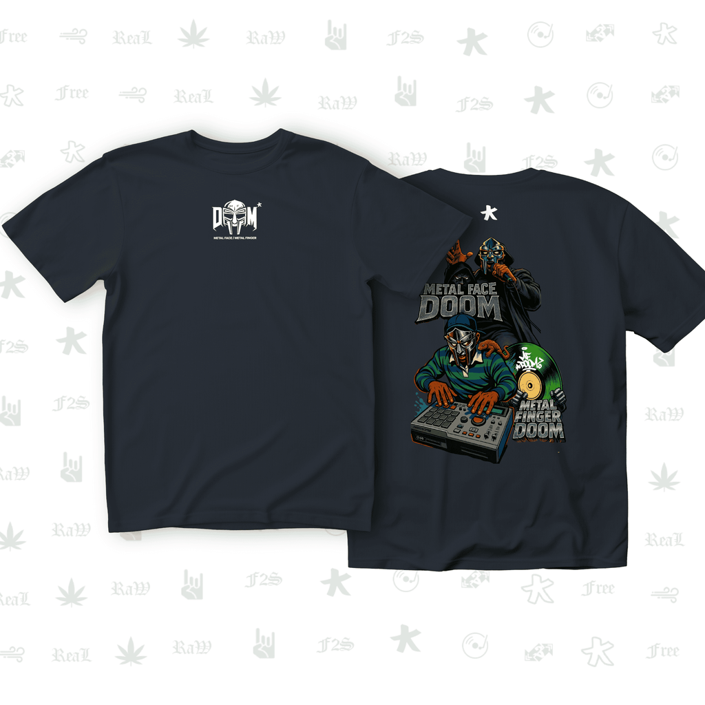 MF DOOM METAL FACE/FINGER Unisex Navy Blue Oversized T-Shirt.