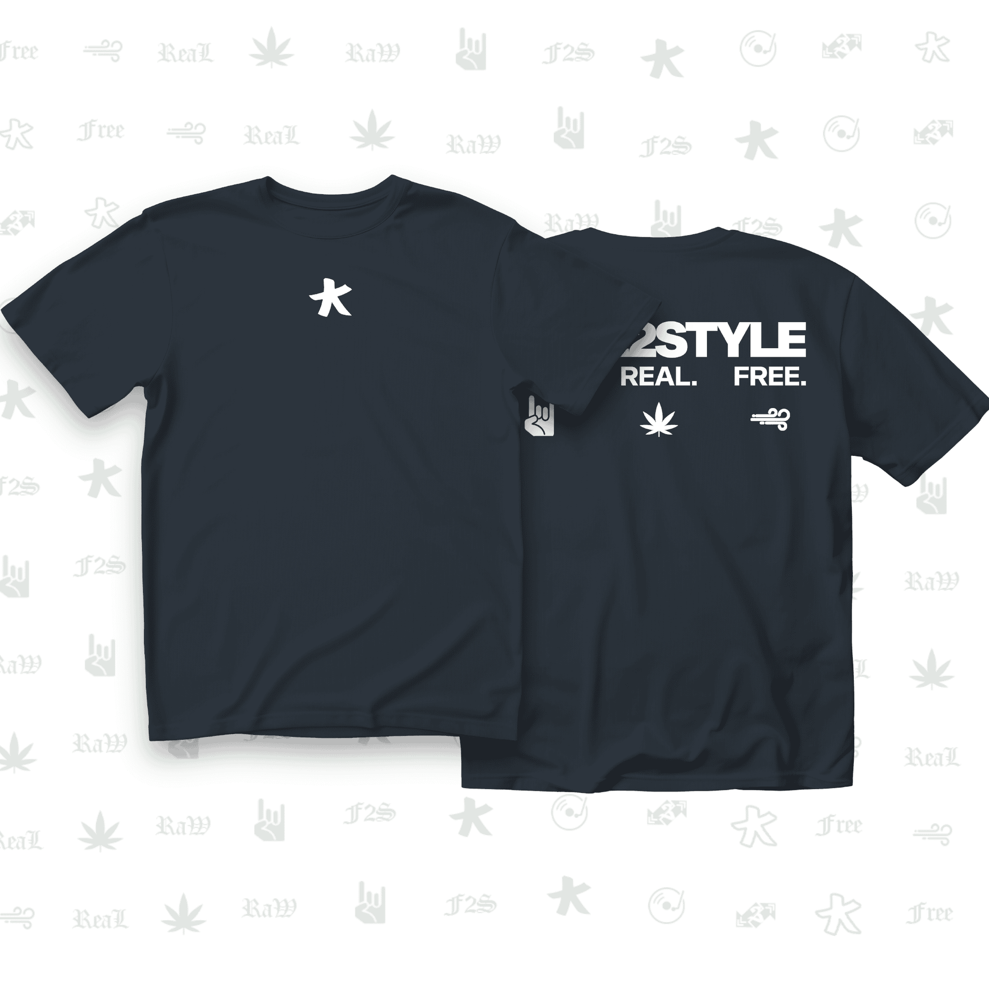 F2S Original Double White Logo Navy Blue Unisex Oversized T-Shirt.