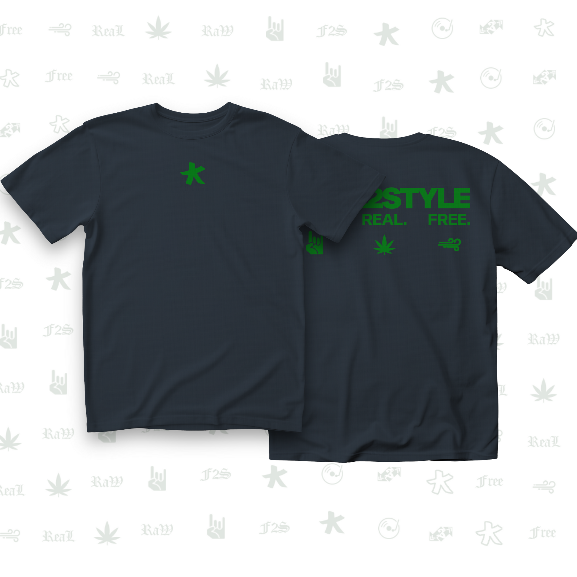 F2S Original Double Green Logo Navy Blue Tee Unisex