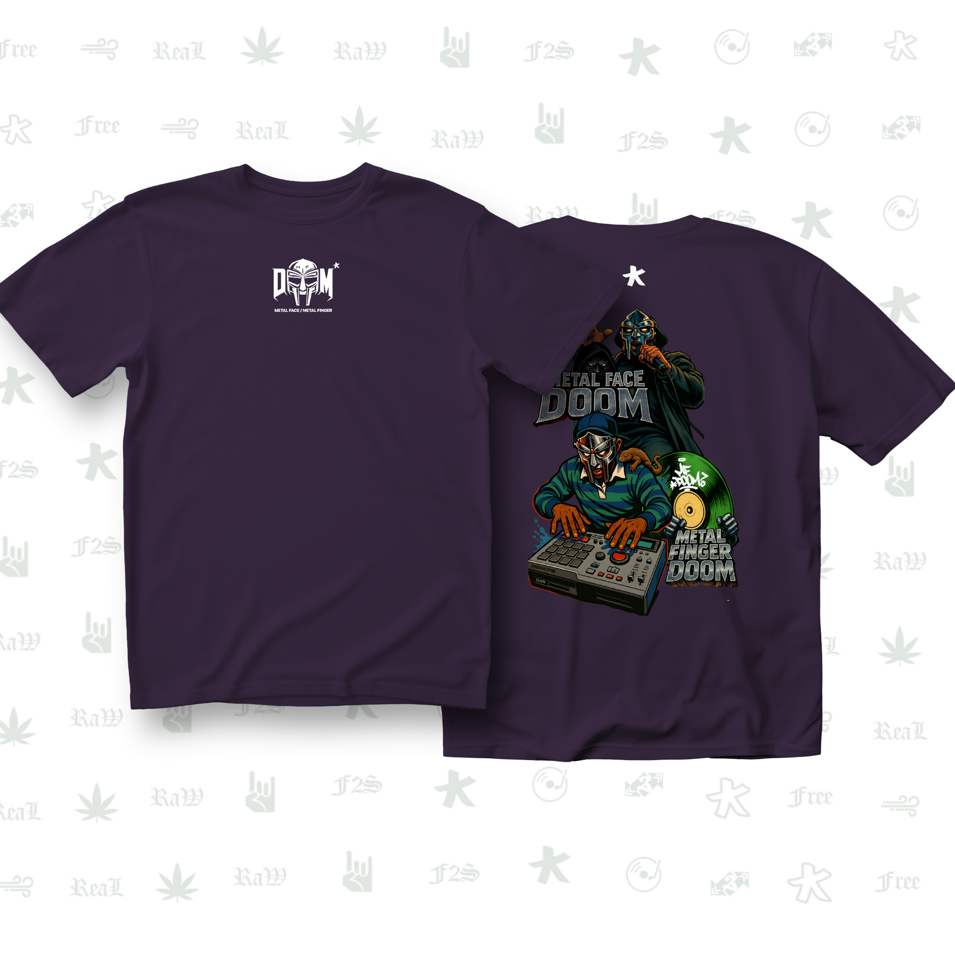 MF DOOM METAL FACE/FINGER Unisex Purple Tee