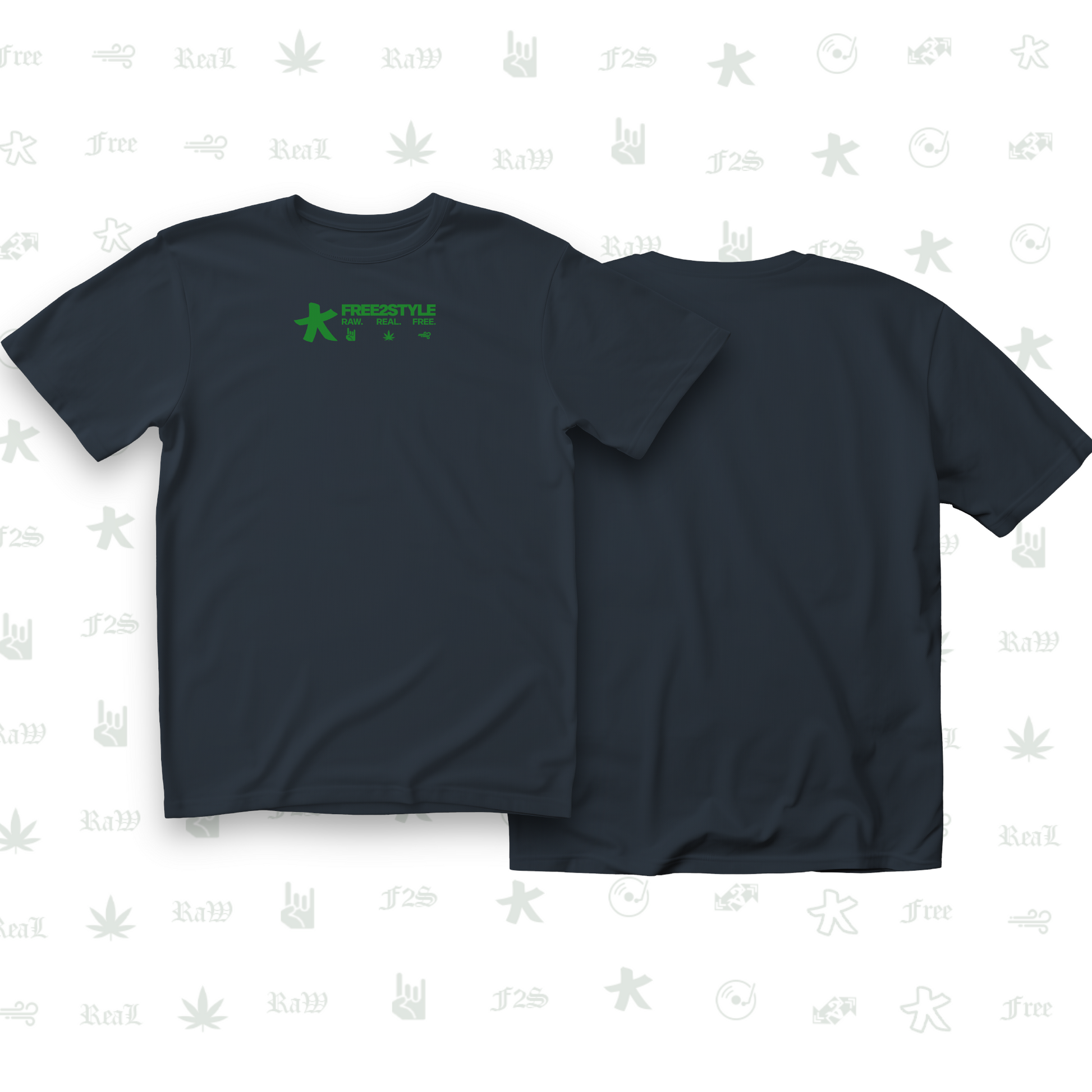 F2S Original Green Logo Navy Blue Tee Unisex