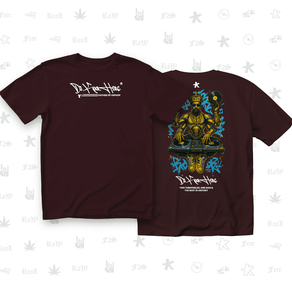 DJ Kool Herc Origins Unisex Maroon Oversized T-Shirt.