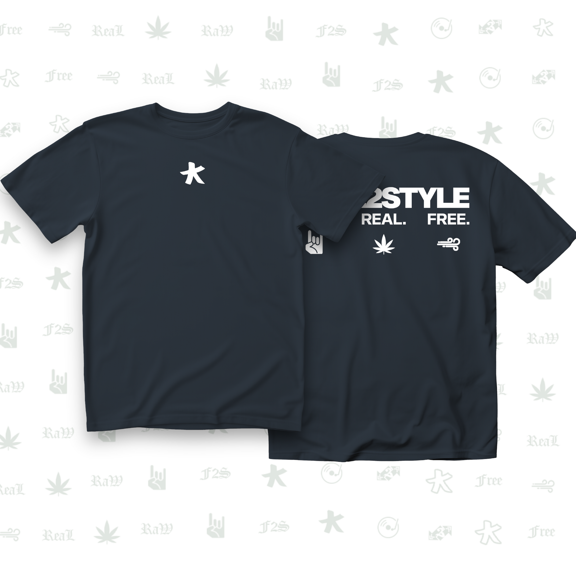 F2S Original Double White Logo Navy Blue Tee Unisex