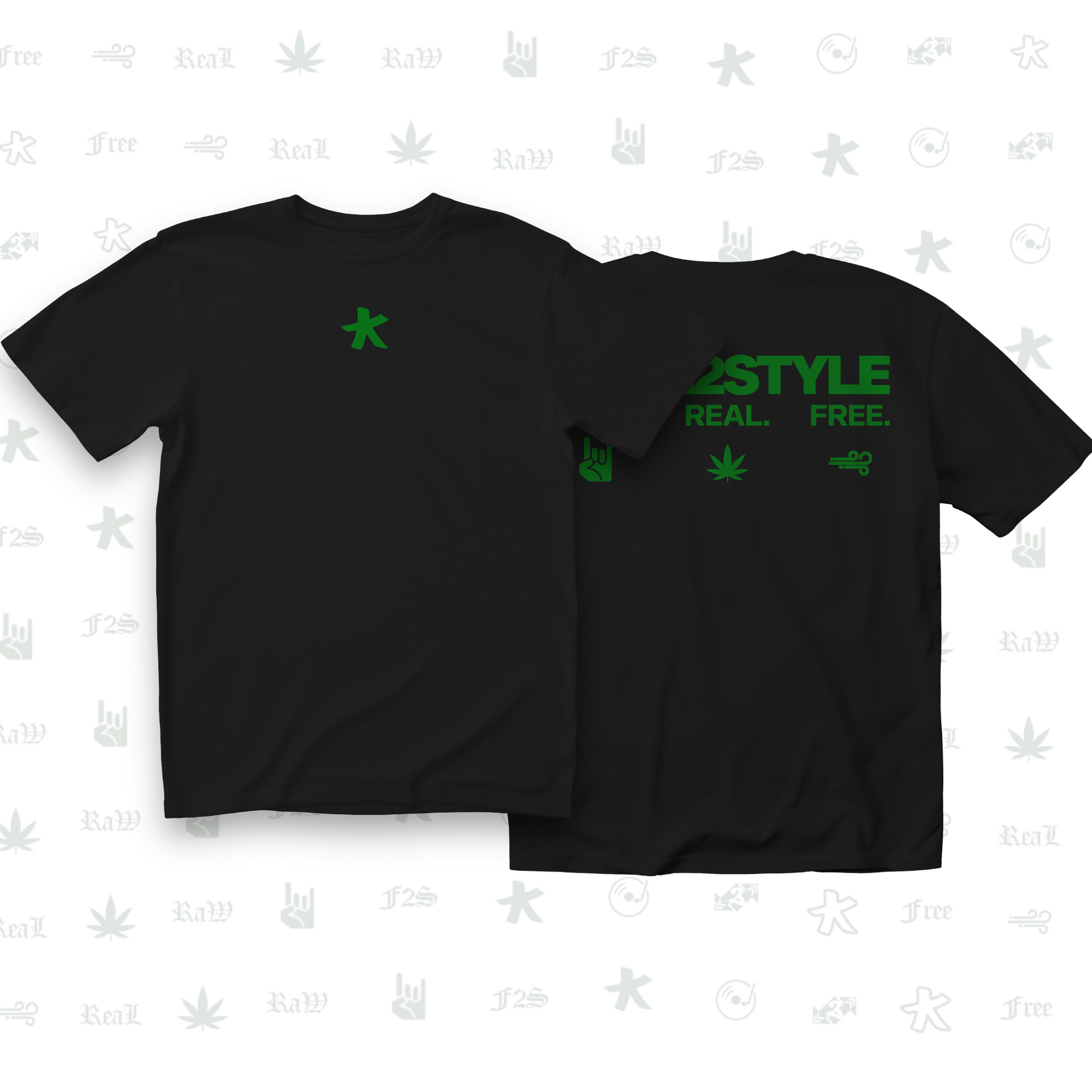 F2S Original Double Green Logo Black Tee Unisex