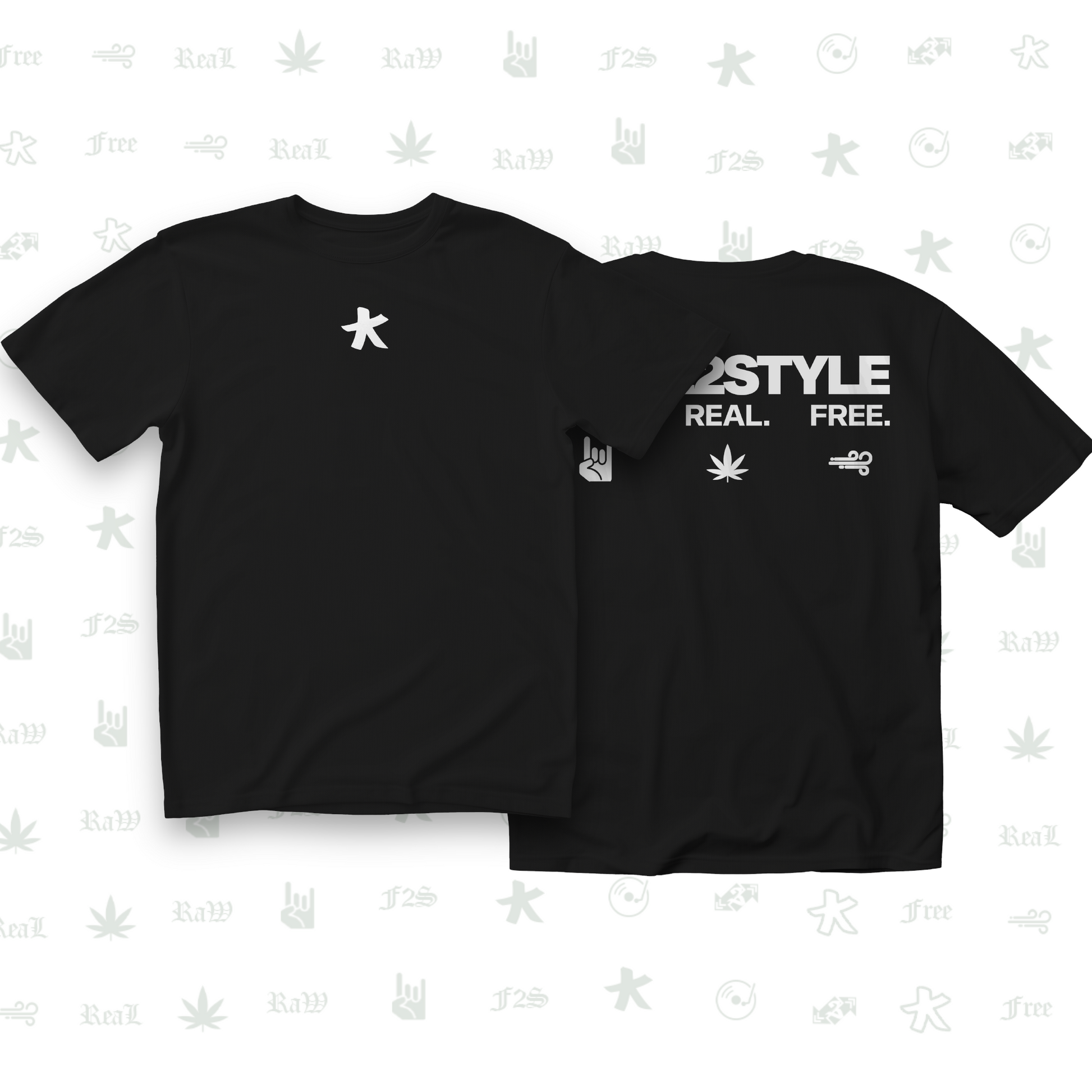 F2S Original Double White Logo Black Tee Unisex