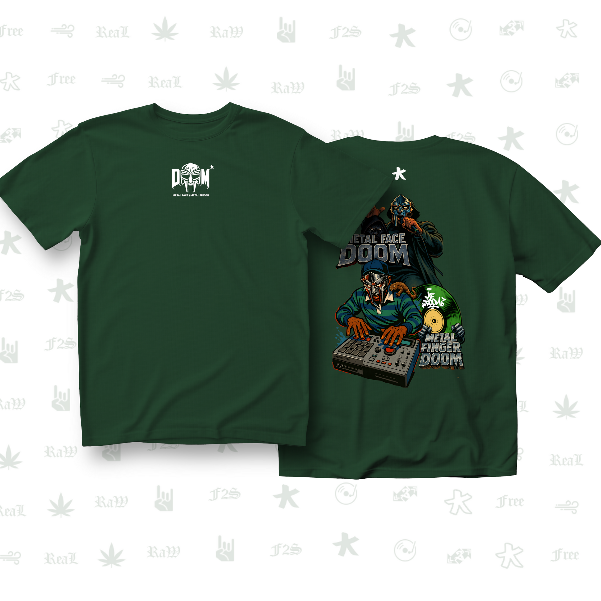 MF DOOM METAL FACE/FINGER Unisex Bottle Green Tee