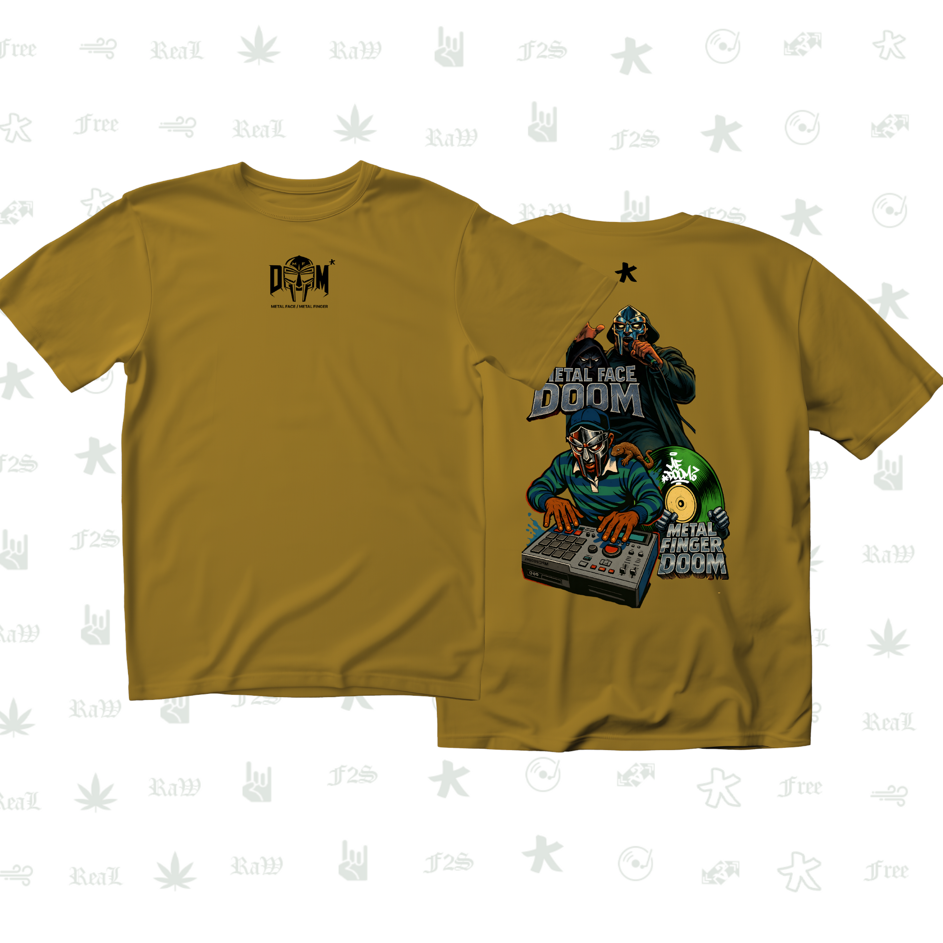 MF DOOM METAL FACE/FINGER Unisex Mustard Tee
