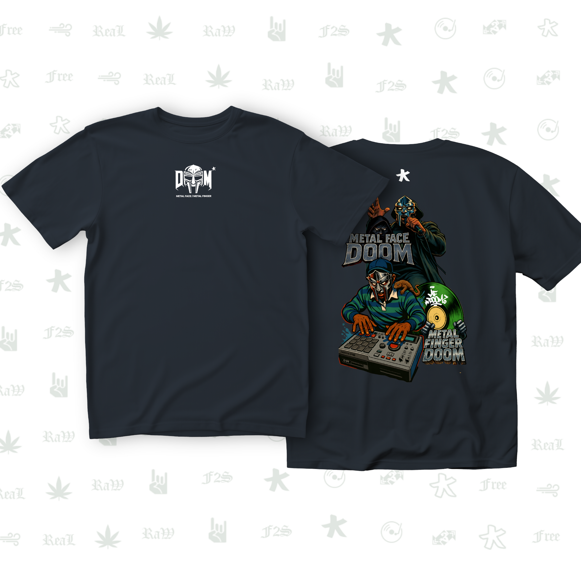 MF DOOM METAL FACE/FINGER Unisex Navy Blue Tee
