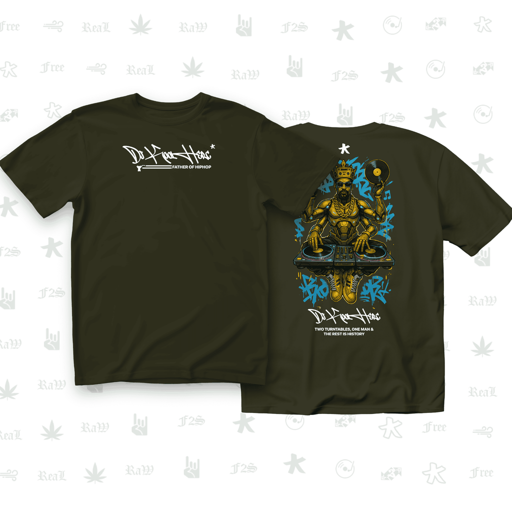 DJ Kool Herc Origins Unisex Olive Green Oversized T-Shirt.