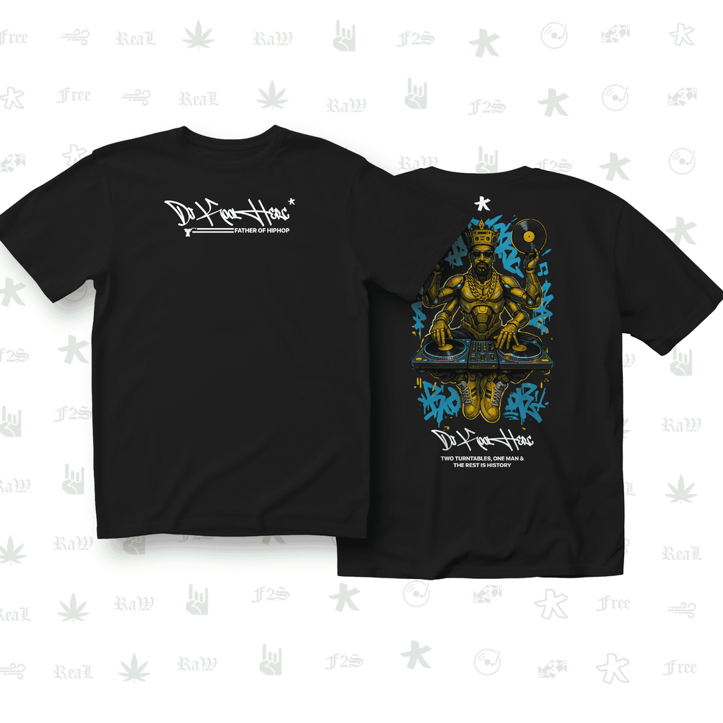 DJ Kool Herc Origins Unisex Black Oversized T-Shirt.