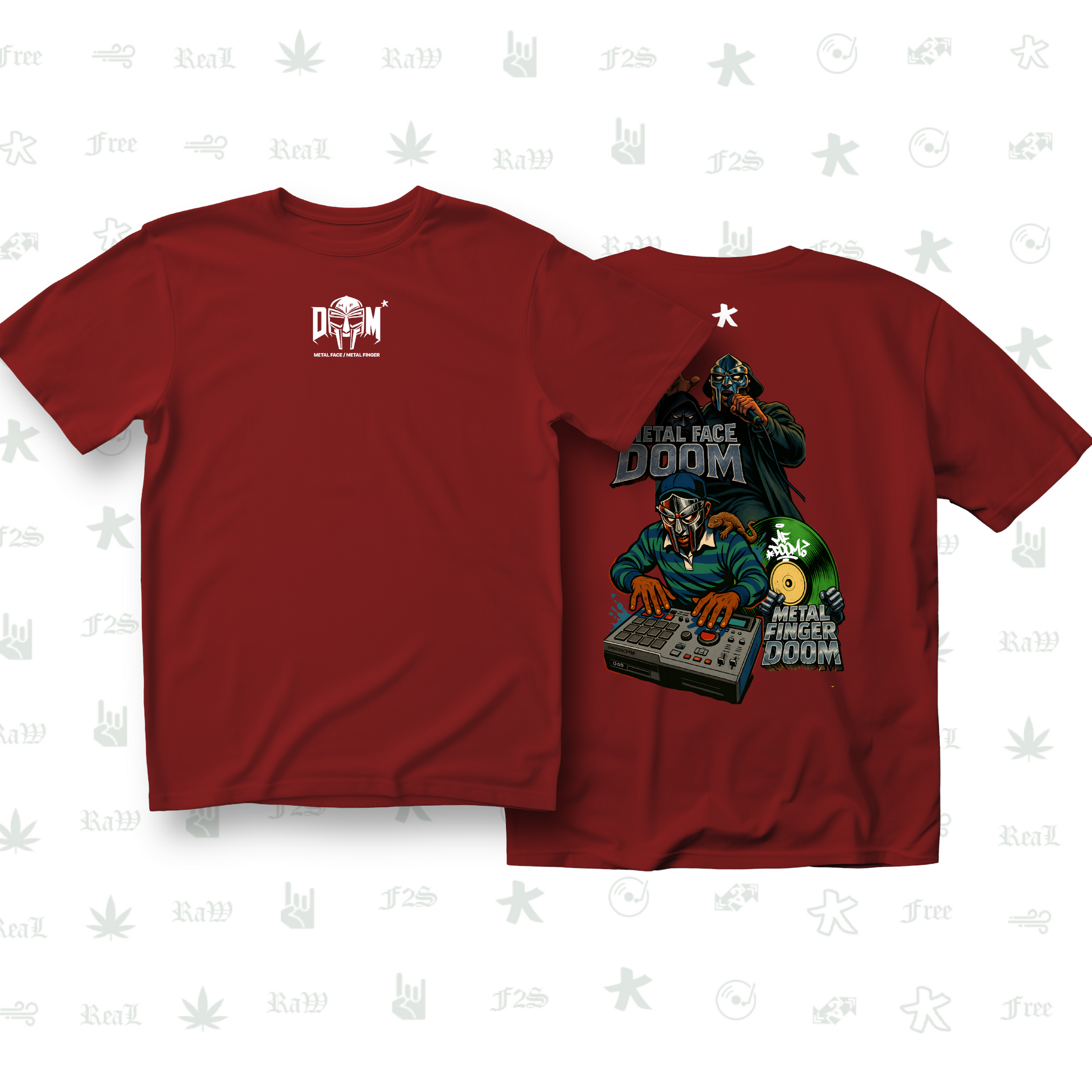 MF DOOM METAL FACE/FINGER Unisex Red Tee
